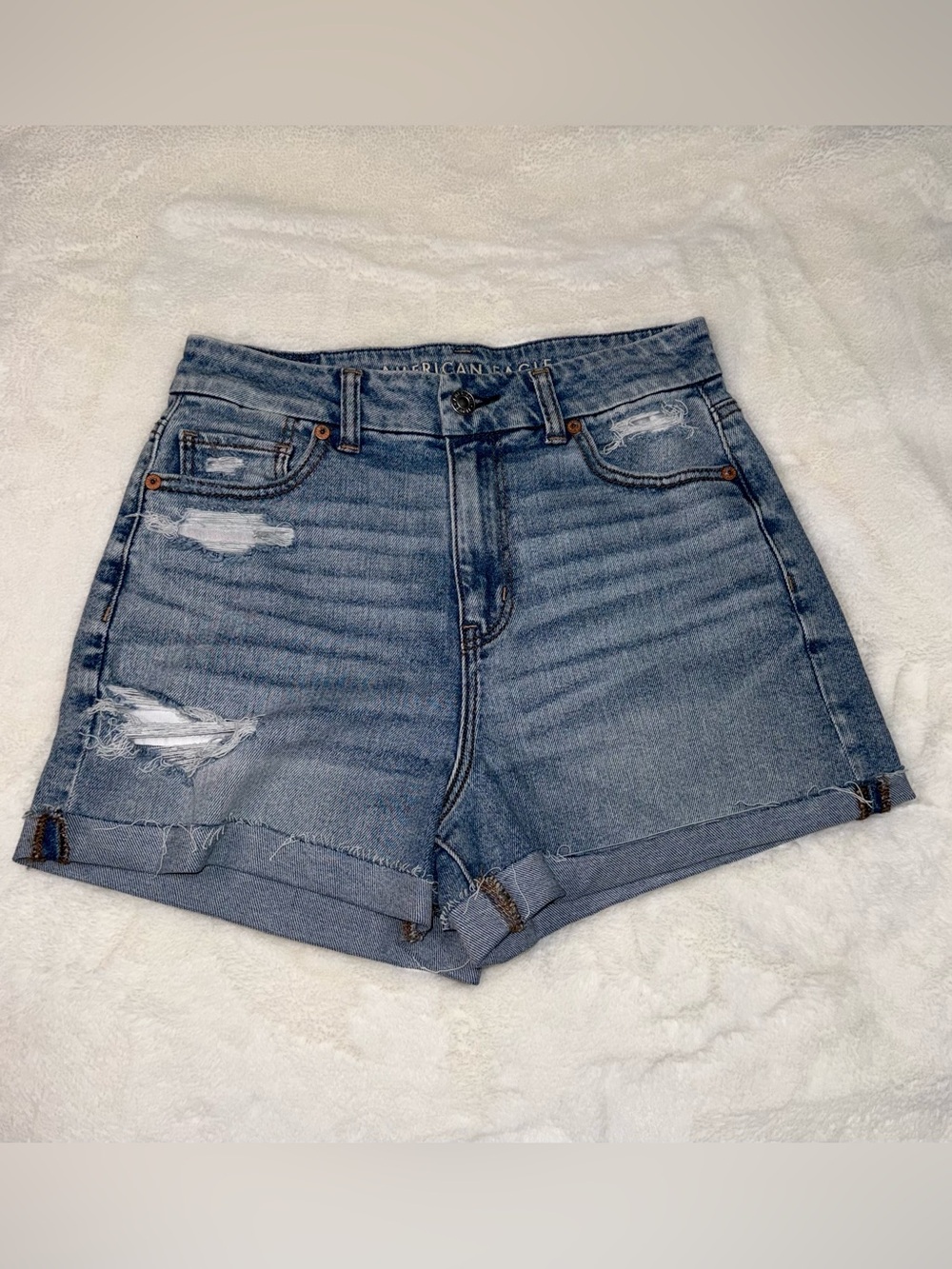 American Eagle Outfitters Light Blue Distressed High-Rise Jean Shorts NWOT